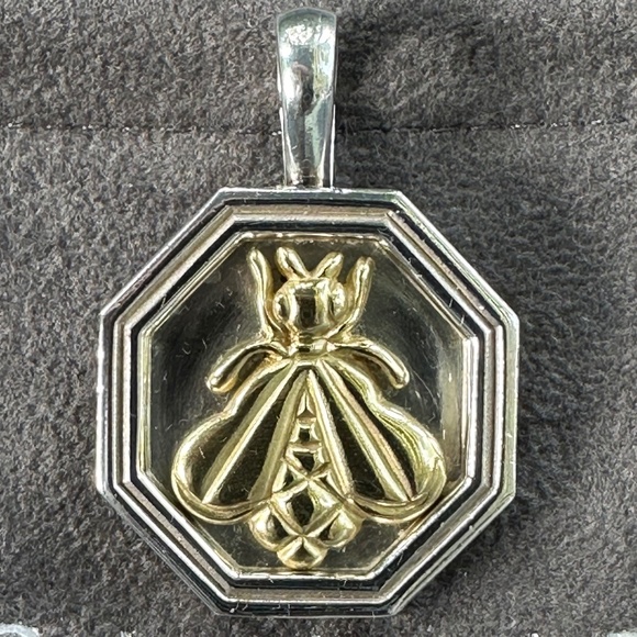Designer SLANE ~JUMBO 18K GOLD BEE π Enhancer Pendant Sterling Silver 18g RARE! - Picture 8 of 16